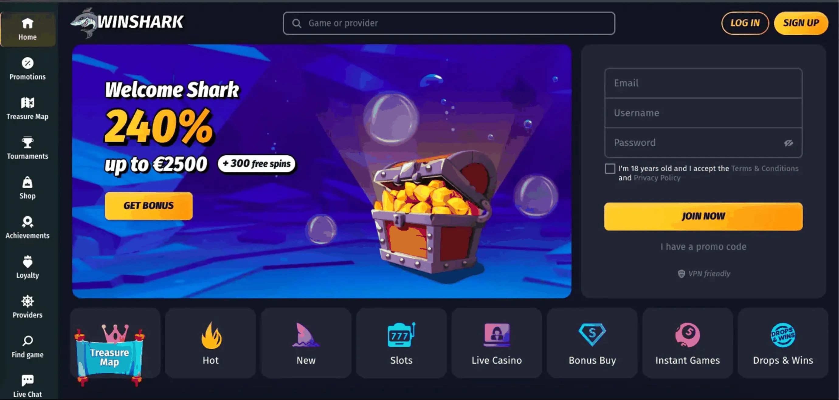 Winshark Online Casino Seite